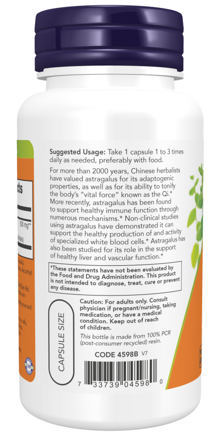 Extrato de astrágalo 500 mg NOW Foods – 90 cápsulas vegetais – imagem 3