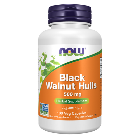 Nogueira negra (Black Walnut Hulls) 500 mg NOW Foods – 100 cápsulas vegetais