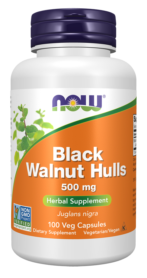 Nogueira negra (Black Walnut Hulls) 500 mg NOW Foods – 100 cápsulas vegetais