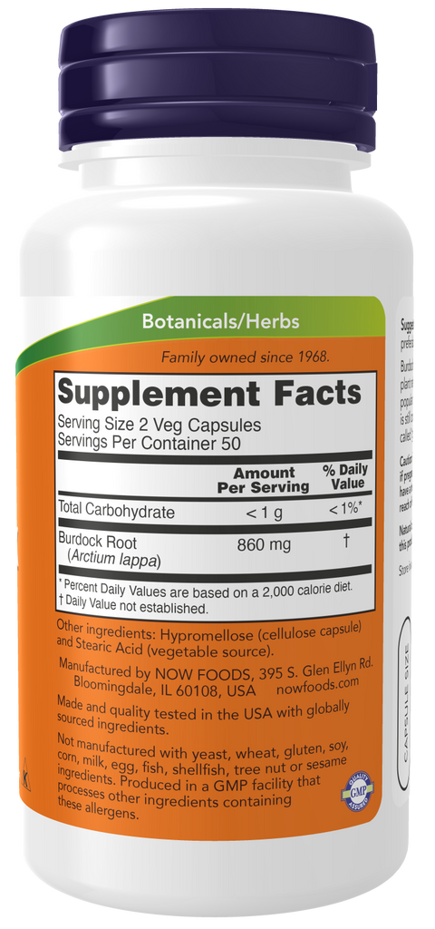 Raiz de bardana 430 mg NOW Foods – 100 cápsulas vegetais – imagem 2