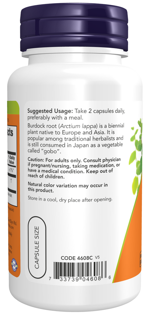 Raiz de bardana 430 mg NOW Foods – 100 cápsulas vegetais – imagem 3