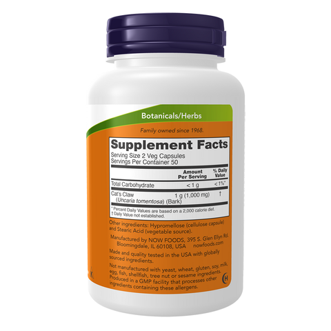 Unha de gato 500 mg NOW Foods – 100 cápsulas vegetais – imagem 2