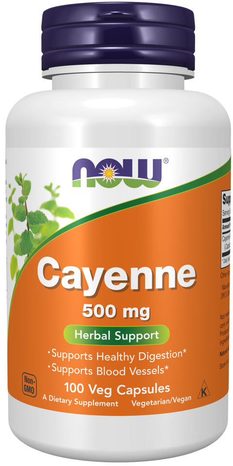 Pimenta caiena (Cayenne) 500 mg NOW Foods – 100 cápsulas vegetais