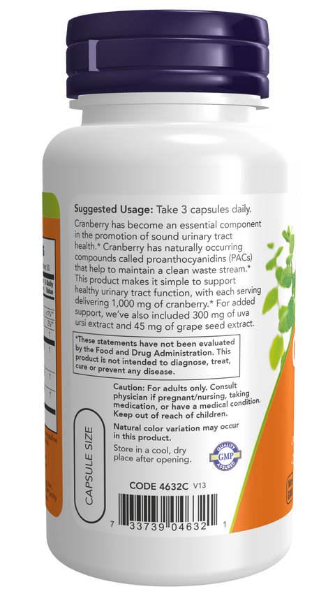 Cranberry com uva-ursina e grainha de uva NOW Foods – 90 cápsulas vegetais – imagem 3