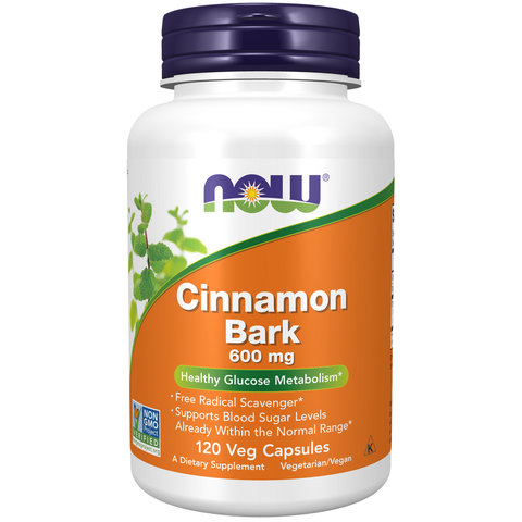 Canela em cápsulas (Cinnamon Bark) 600 mg NOW Foods – 120 cápsulas vegetais
