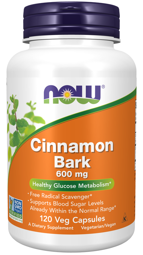 Canela em cápsulas (Cinnamon Bark) 600 mg NOW Foods – 120 cápsulas vegetais