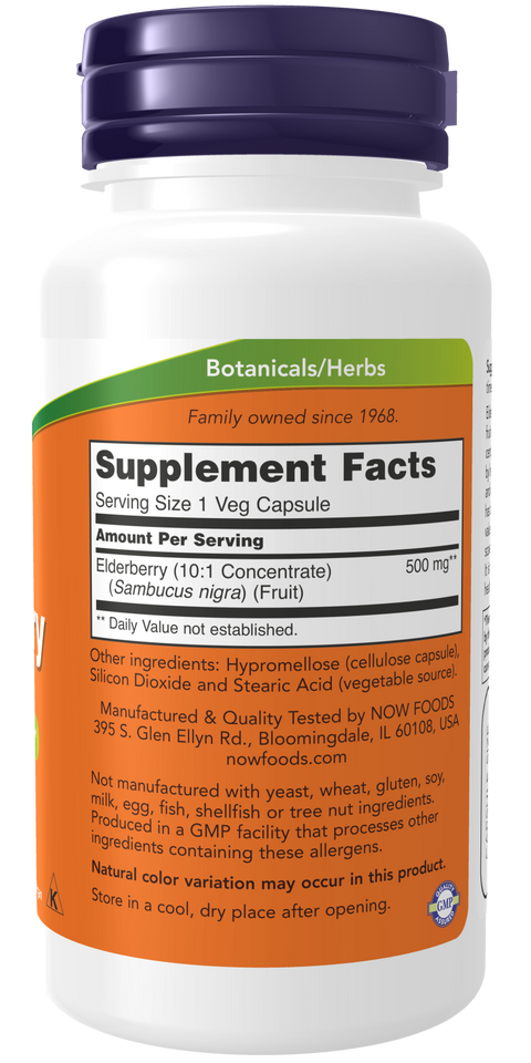 Sabugueiro Elderberry 500 mg NOW Foods – 60 cápsulas vegetais – imagem 2