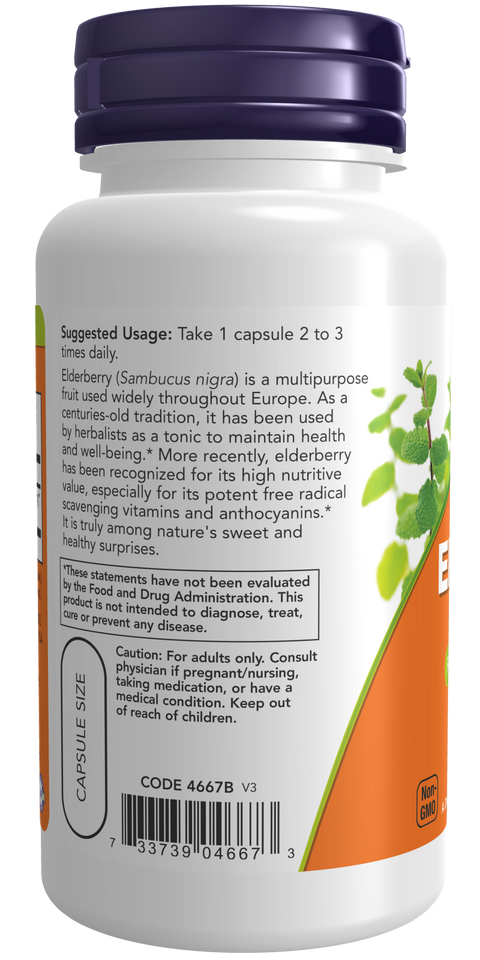 Sabugueiro Elderberry 500 mg NOW Foods – 60 cápsulas vegetais – imagem 3
