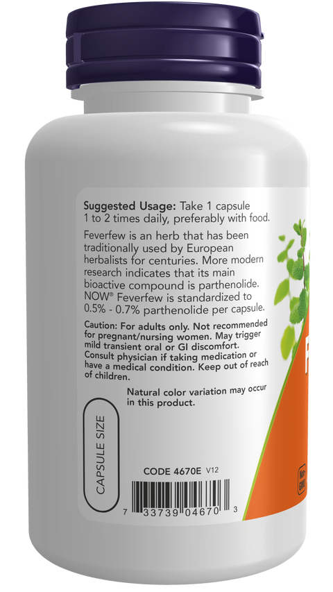 Feverfew tanaceto NOW Foods – 100 cápsulas vegetais – imagem 3