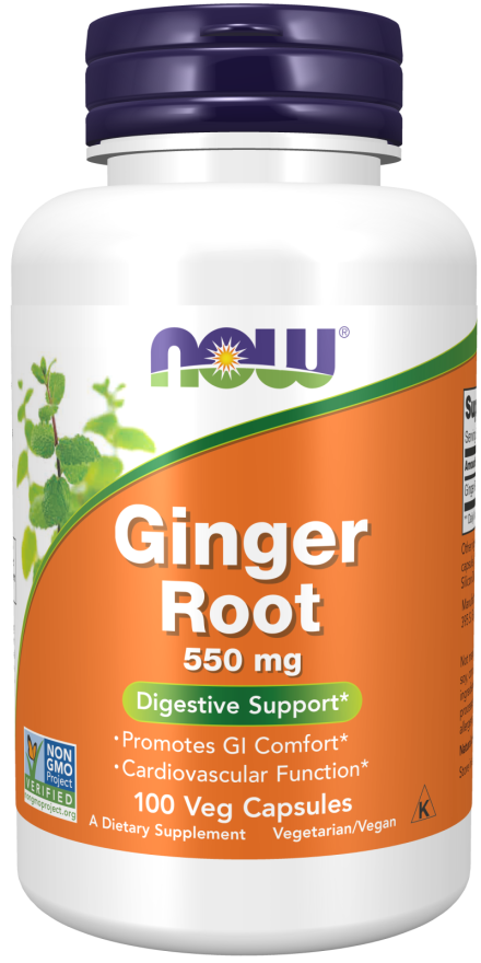 Gengibre em cápsulas 550 mg NOW Foods – 100 cápsulas vegetais