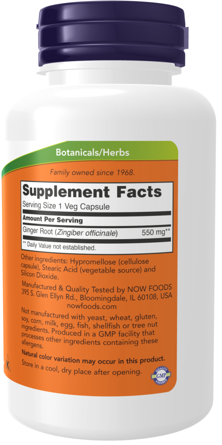 Gengibre em cápsulas 550 mg NOW Foods – 100 cápsulas vegetais – imagem 2