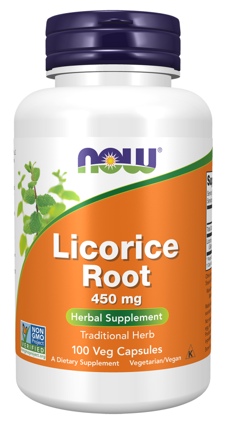 Raiz de alcaçuz 450 mg NOW Foods – 100 cápsulas vegetais