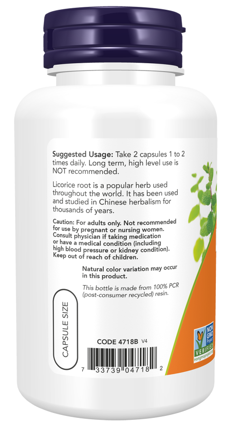 Raiz de alcaçuz 450 mg NOW Foods – 100 cápsulas vegetais – imagem 3