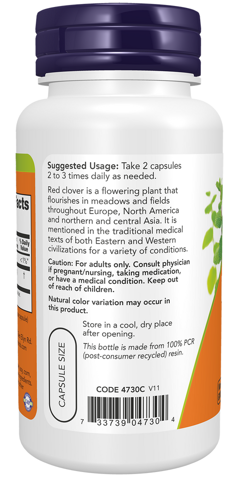 Trevo Vermelho Red Clover 375 mg NOW Foods – 100 cápsulas vegetais – imagem 3