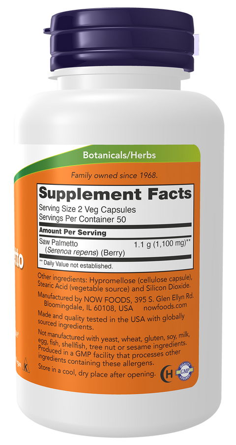 Saw Palmetto Berries 550 mg NOW Foods – 100 cápsulas vegetais – imagem 2