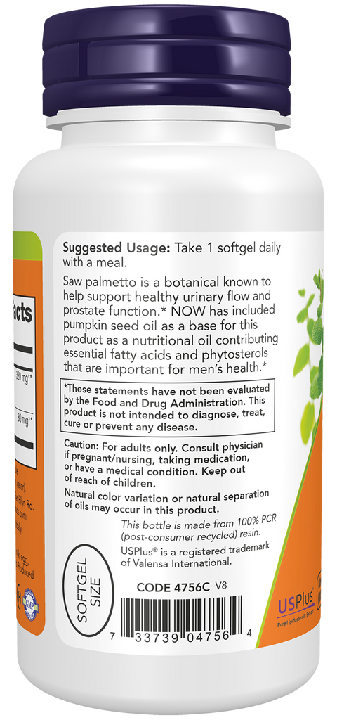 Saw Palmetto Extract 320 mg NOW Foods – 90 cápsulas moles vegetais – imagem 3