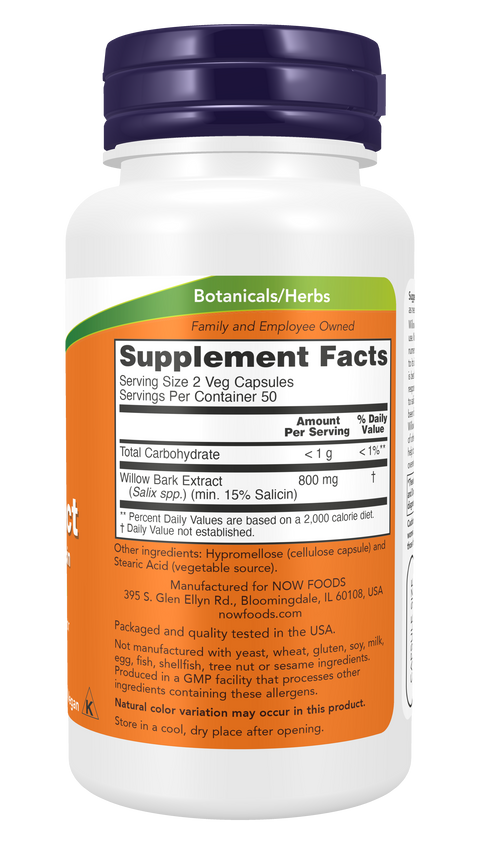 Salgueiro Branco White Willow Bark 400 mg NOW Foods – 100 cápsulas vegetais – imagem 2