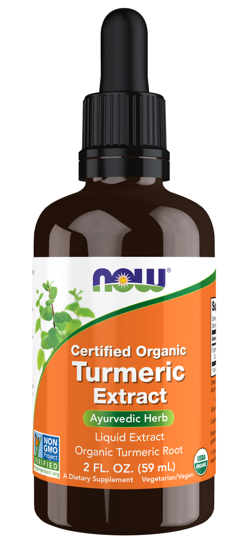 Curcuma líquida biológica Turmeric Liquid Extract NOW Foods – frasco conta-gotas
