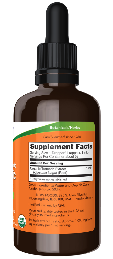 Curcuma líquida biológica Turmeric Liquid Extract NOW Foods – frasco conta-gotas – imagem 2