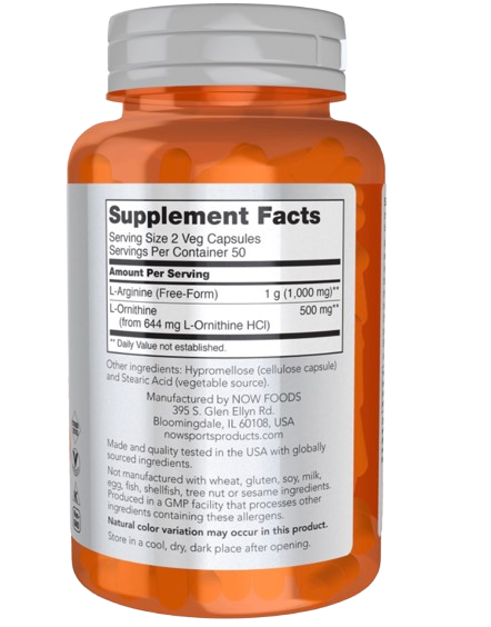L-Arginina / Ornitina 500mg/250mg 100 Caps Now Sports