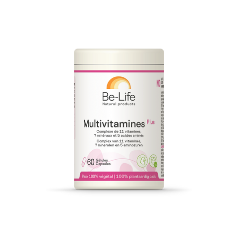 Multivitamine Plus Be-Life, embalagem de 60 cápsulas de multivitamínico com minerais e aminoácidos
