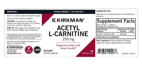 Acetil-L-Carnitina 250 mg 90 cápsulas Kirkman Labs Kirkman