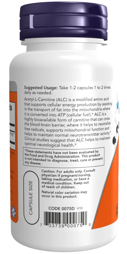 Acetyl- L-Carnitine 500mg 50caps Now NOW