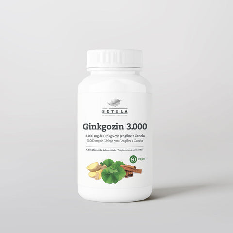 Ginkgozin 3.000 Bétula, ginkgo biloba com gengibre e canela, frasco de 60 cápsulas