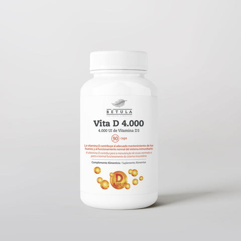 Vita D 4000 Bétula, vitamina D3 4000 UI, frasco de 90 cápsulas vegetarianas