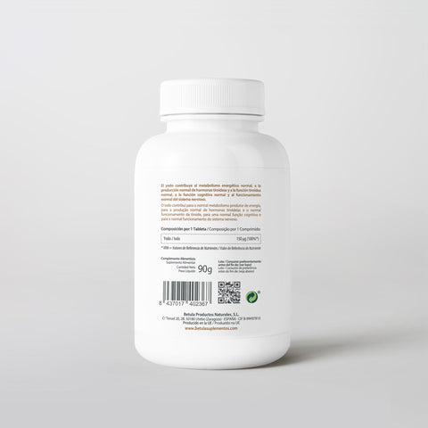 Yodo 150 µg 180 Comp Bétula — verso com tabela nutricional e ingredientes