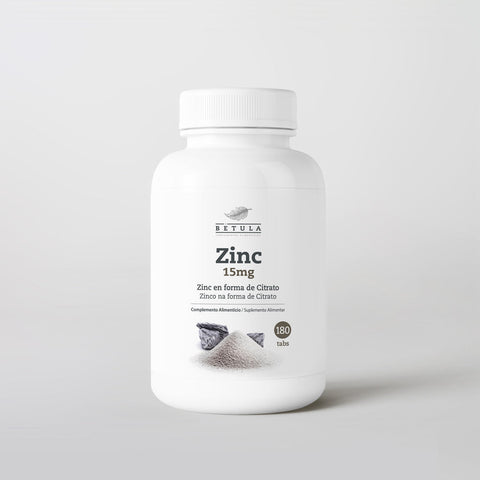 Zinc 15 mg Bétula, citrato de zinco, frasco de 180 comprimidos vegetarianos