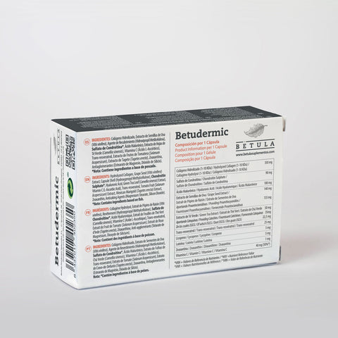 Betudermic 30 Caps Bétula — verso com tabela nutricional e ingredientes