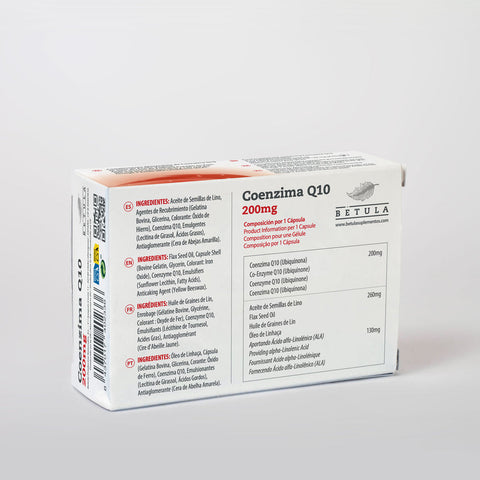 Coenzima Q10 200 mg 30 Caps Bétula — verso com tabela nutricional e ingredientes