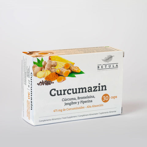 Curcumazin Bétula, frasco de 30 cápsulas vegetais com cúrcuma, gengibre, bromelina e piperina