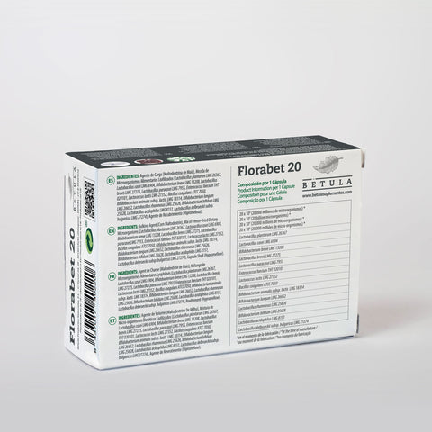 Florabet 20 30 Caps Bétula — verso com tabela nutricional e ingredientes