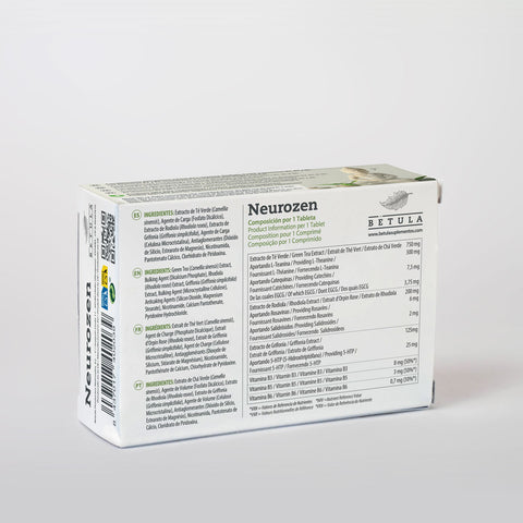 Neurozen 30 Comp Bétula — verso com tabela nutricional e ingredientes