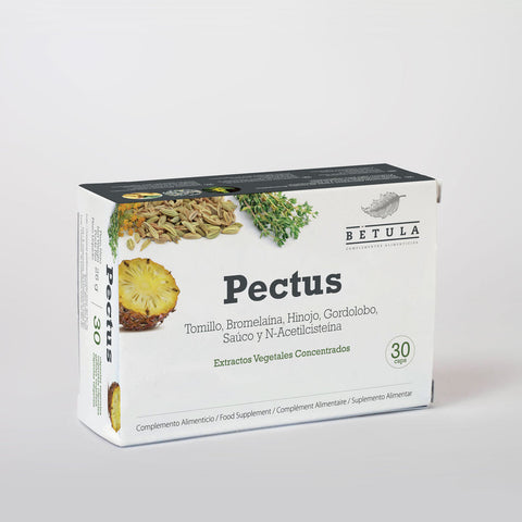 Pectus Bétula, embalagem de 30 cápsulas vegetais com extrato de tomilho, funcho, verbasco e sabugueiro