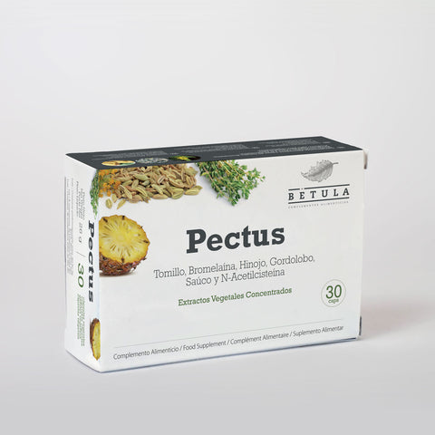 Pectus Bétula, embalagem de 30 cápsulas vegetais com extrato de tomilho, funcho, verbasco e sabugueiro