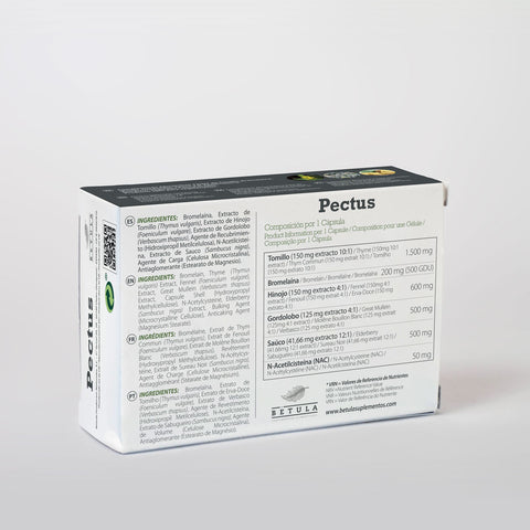 Pectus 30 Caps Bétula — verso com tabela nutricional e ingredientes