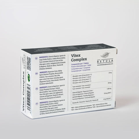 Vitex Complex 30 Comp Bétula — verso com tabela nutricional e ingredientes