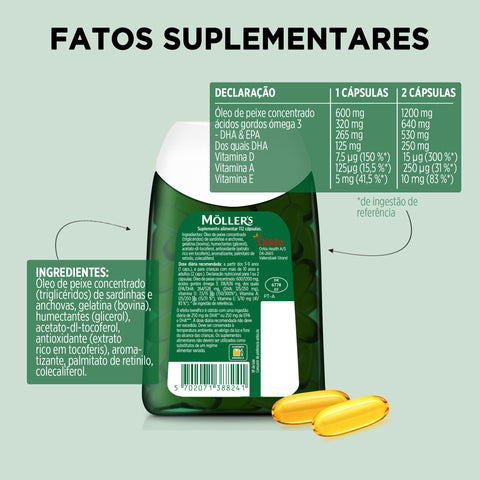 Möller's Ómega-3 Uso Diário 112 cápsulas com vitaminas D, A e E – informação nutricional