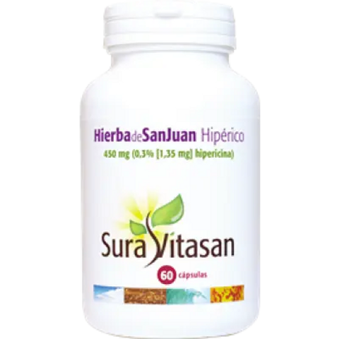 Erva de São João (hipericão) 450 mg Sura Vitasan, embalagem de 60 cápsulas vegan