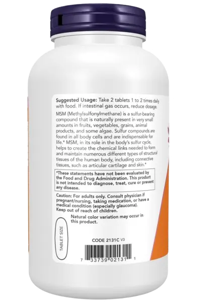 MSM 1500 mg 200 Comprimidos Now Foods NOW