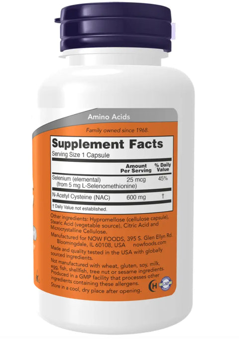 Nac Acetyl Cysteine 600mg 100caps Now - Viva Saudável