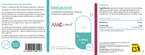 Melatonit Melatonina 1,9 mg e Vitamina B6 60 Cápsulas AMClinic