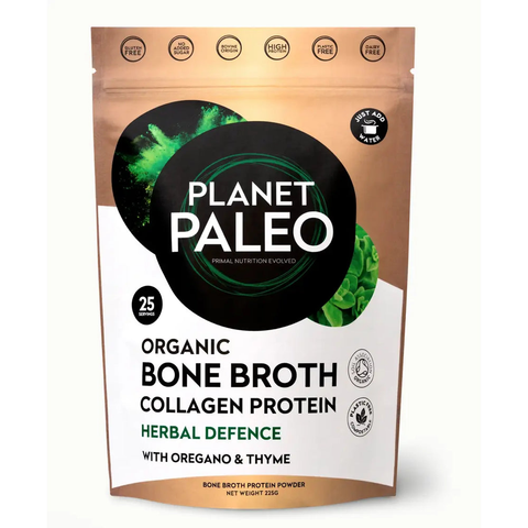 Organic Bone Broth Collagen Protein Herbal Defence 225g Planet Paleo - Viva Saudável