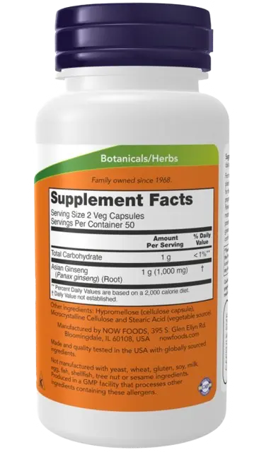 Panax Ginseng 500mg 100caps Now NOW