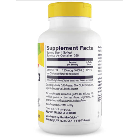 Vitamin D3 5.000 IU 360 softgel Healthy Origins - Viva Saudável