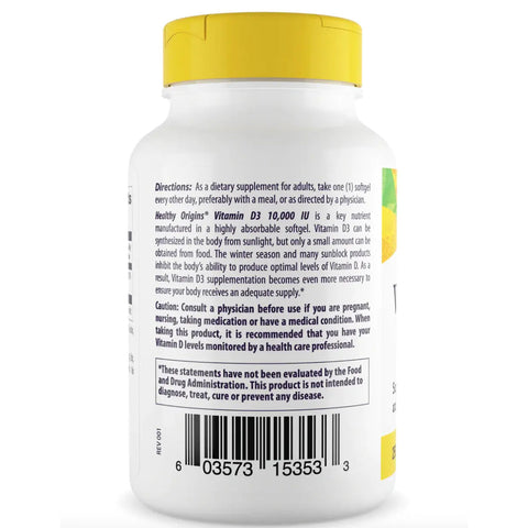 Vitamina D3 10.000 IU 360 softgel Healthy Origins - Viva Saudável