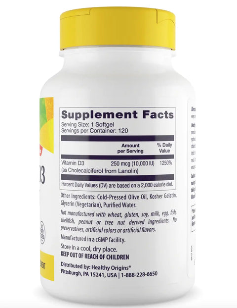 Vitamina D3 10.000 IU 360 softgel Healthy Origins - Viva Saudável